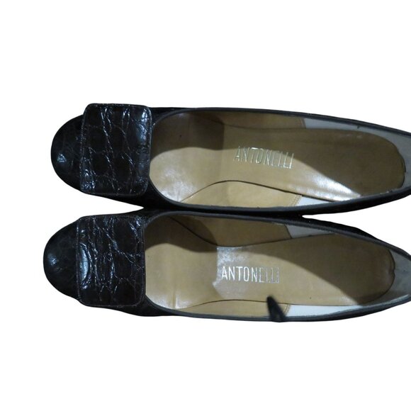 Antonelli Brown Croc Embossed Italian Leather Fringe Block Heeled Pumps size 7 - Picture 10 of 10